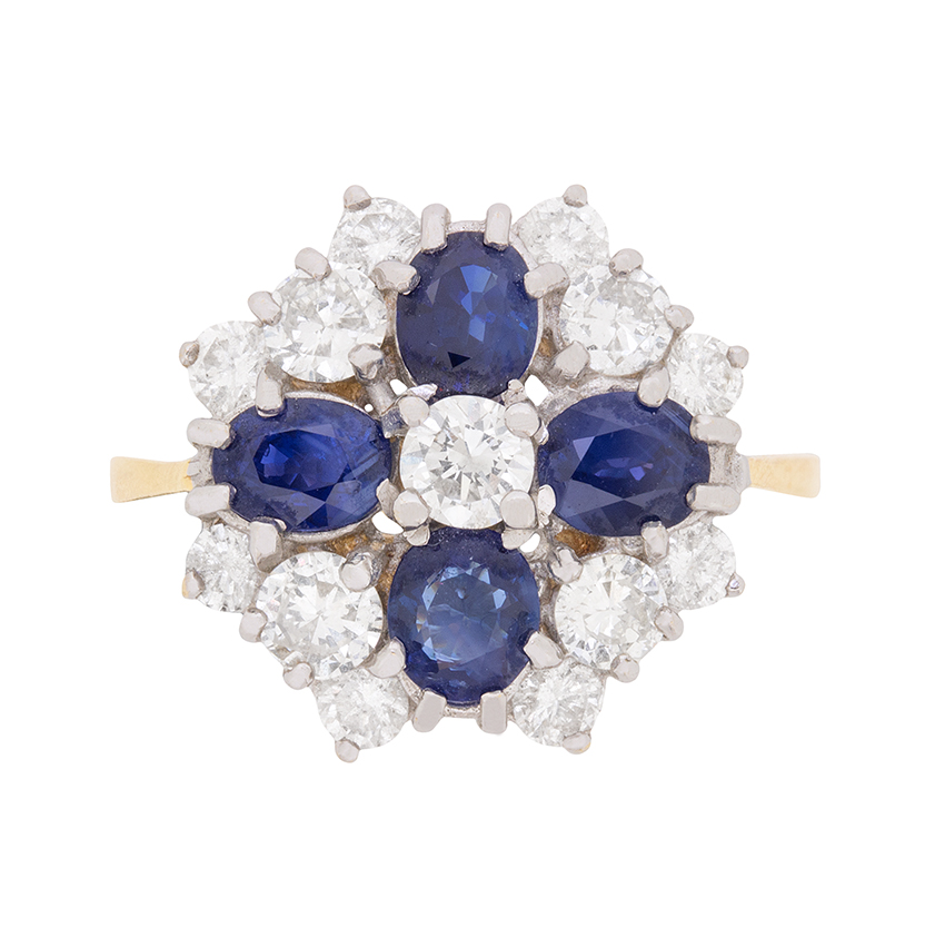 Vintage Diamond and Sapphire Cluster Cocktail Ring, c.1973 | Farringdons