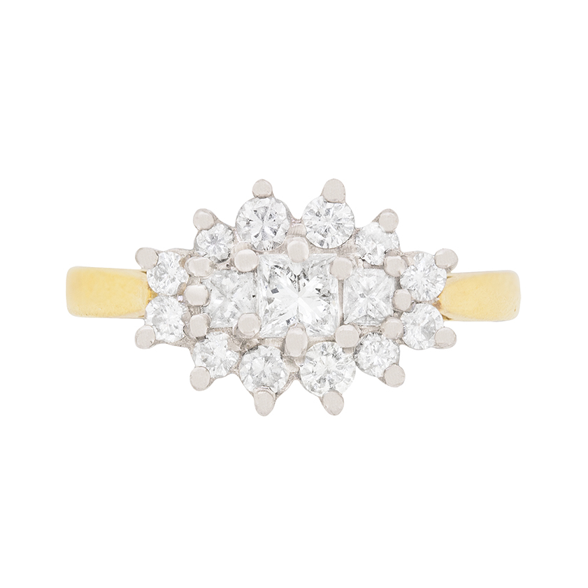 Two-Tone Princess and Round Brilliant Cut Diamond Cluster Ring ...