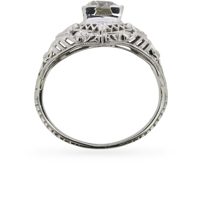 Antique 0.90 Carat Old Cut Diamond Ring in an Engraved Setting, c.1920s ...