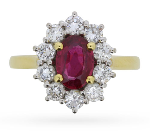 Ruby and diamond halo ring