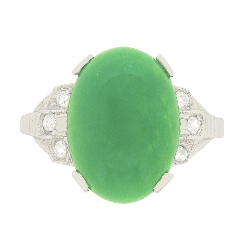 Art Deco Type C Jade and Diamond Ring, c.1920s | Farringdons Jewellery