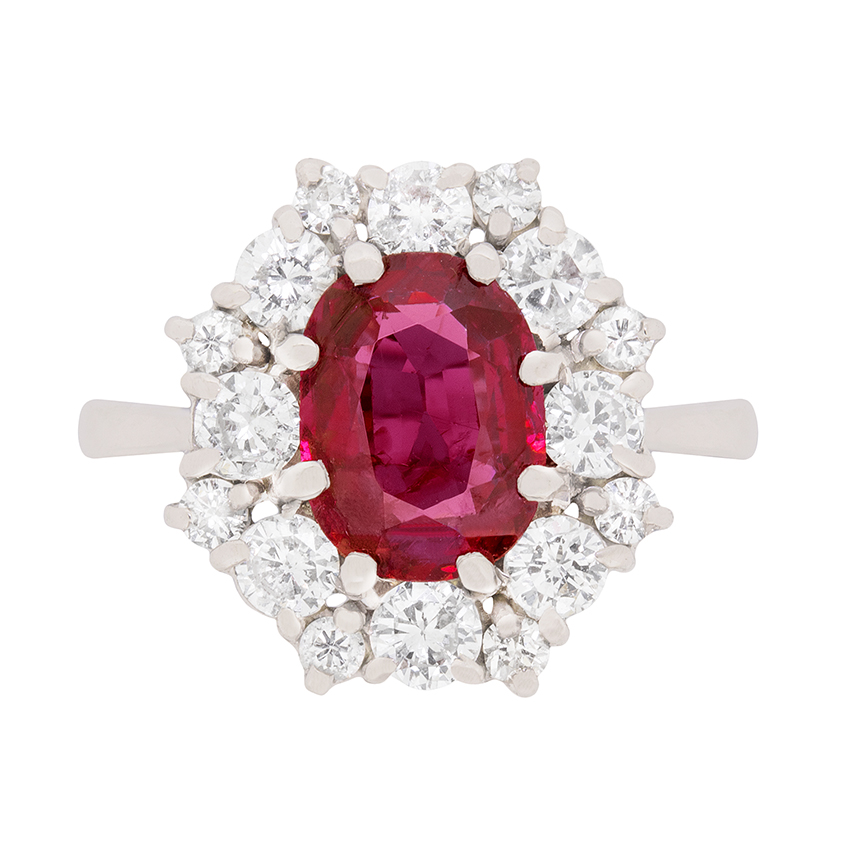 Vintage Ruby and Diamond Cluster Ring, c.1950s | Farringdons Jewellery