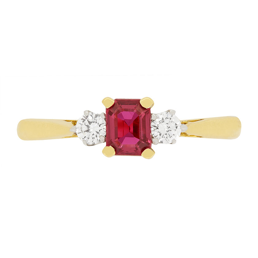 Contemporary 0.60ct Ruby and Diamond Three Stone Ring | Farringdons ...