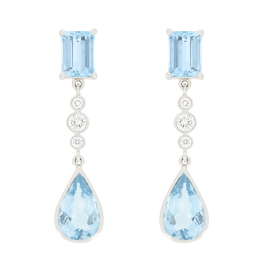 Contemporary 4.00ct Aquamarine and Diamond Drop Earrings